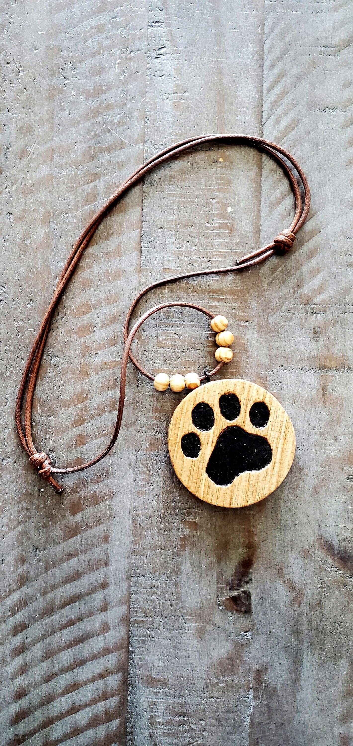 Paw Print Necklace Pendant Hand Carved