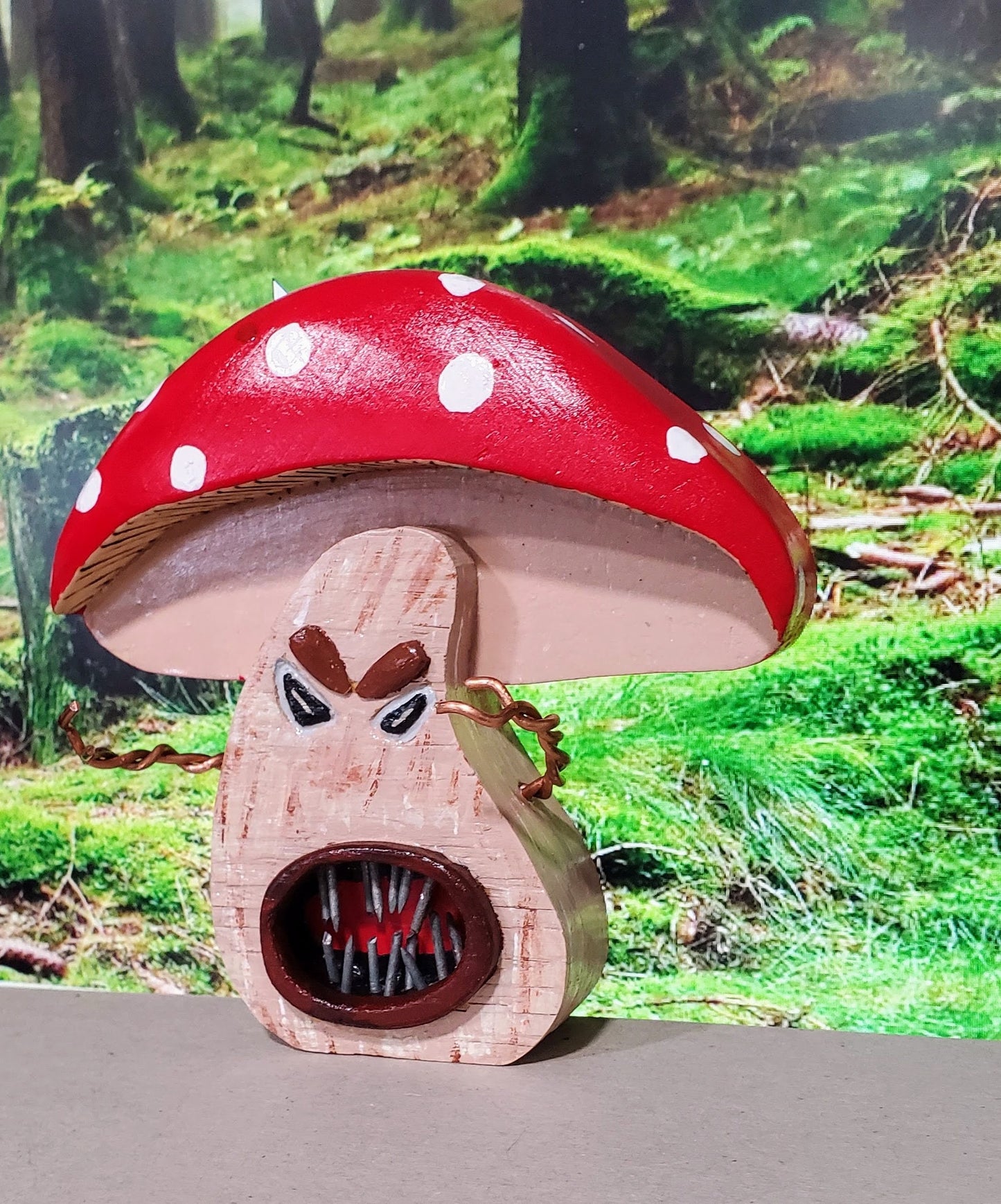 Mushroom Meany - Horace - Whimsical Wooden Mushroom Sculpture