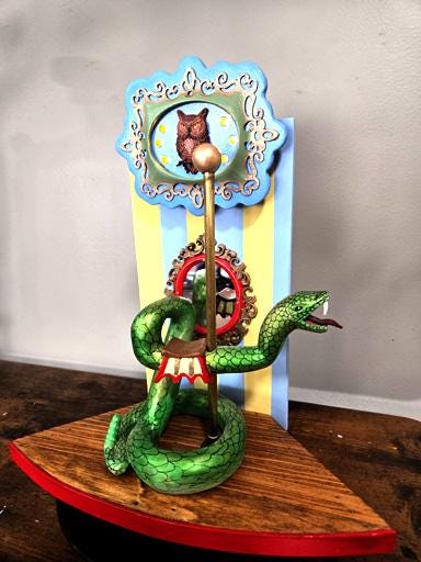 Hand Carved Basswood Carousel Snake with LED Lights