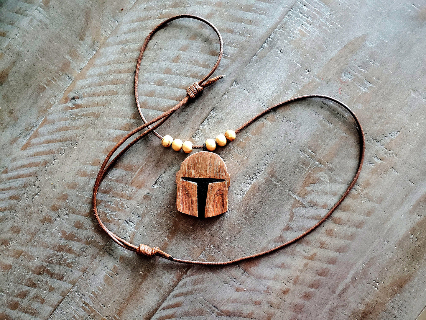 Hand Carved Mandolorian Helmet Necklace Pendant