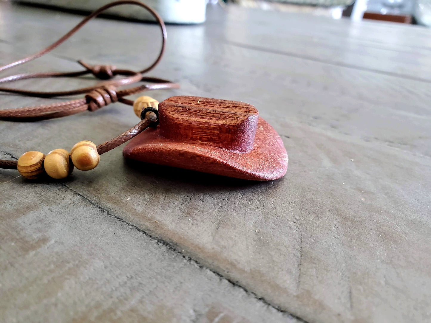 Cowboy Hat Necklace Pendant Hand Carved