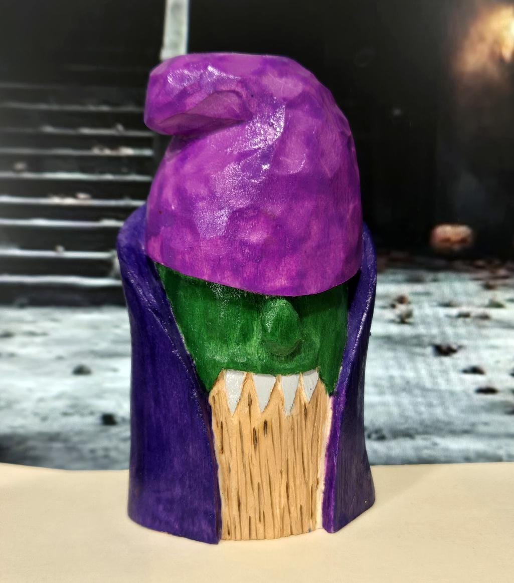 Albert the Purple Monster, hand carved Halloween figure