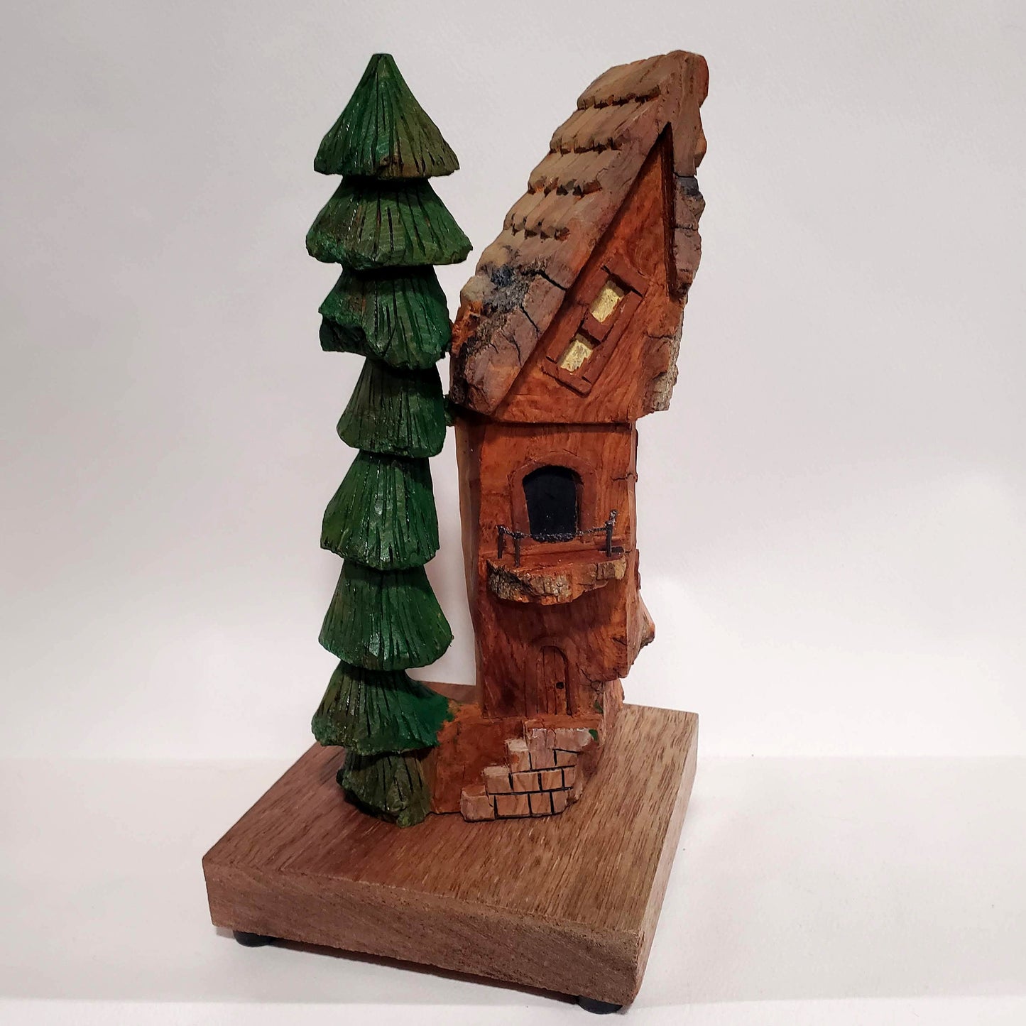 Hand carved Bark house, Gnome home, Fairy House, with tree