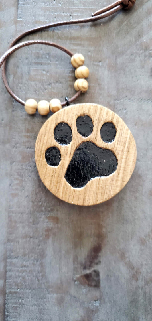 Paw Print Necklace Pendant Hand Carved