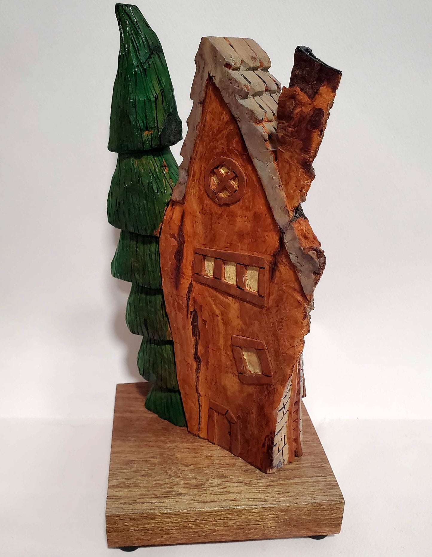 Hand carved Bark house, Gnome home, Fairy House, with tree
