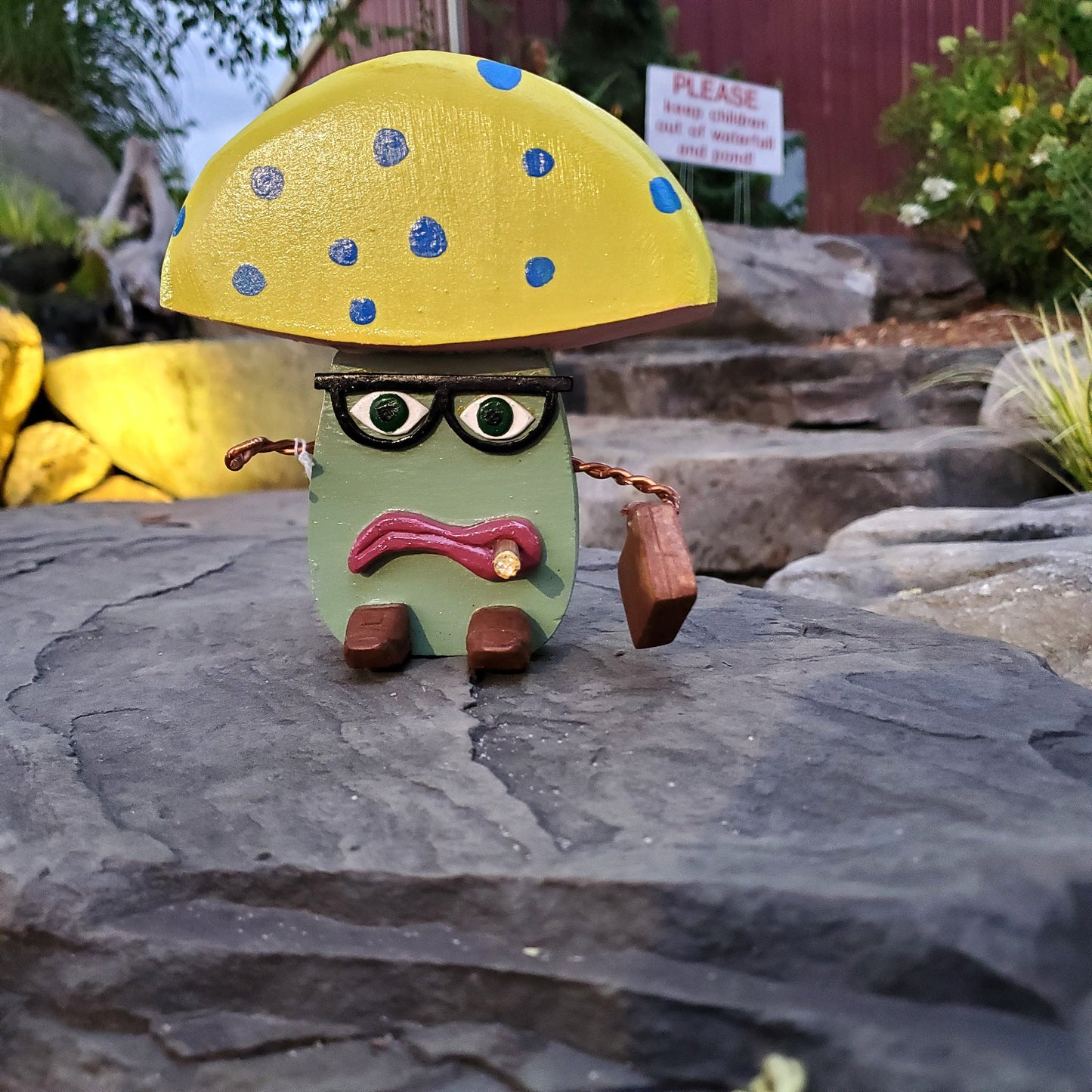 Mushroom Meany - Bernie - Whimsical Wooden Mushroom Sculpture