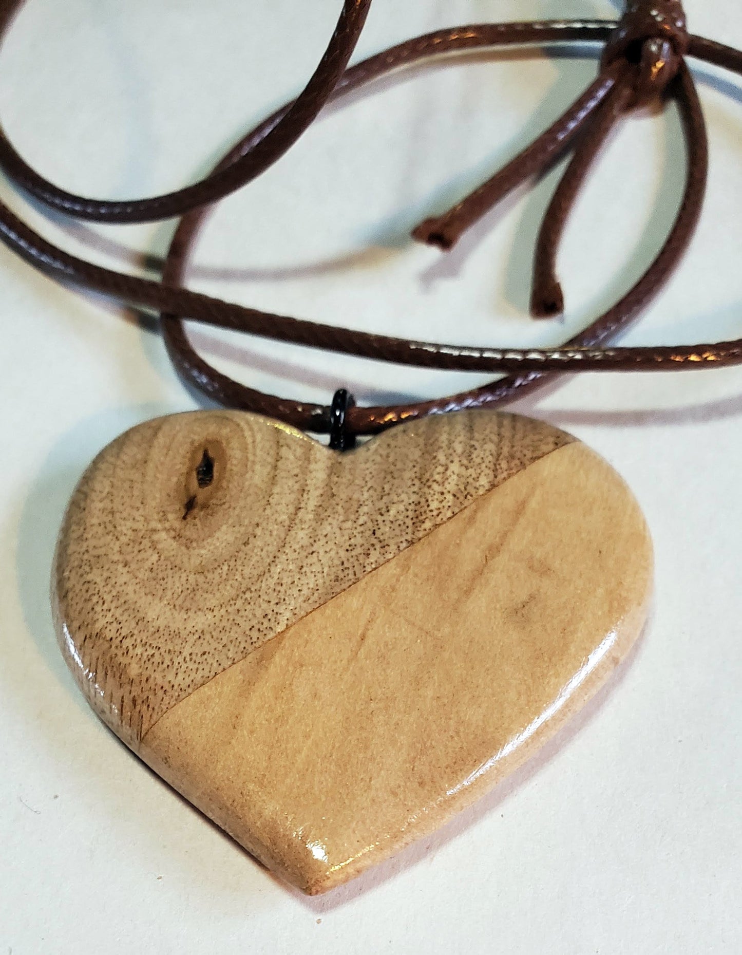 2 Toned Wooden Heart Pendant - thin