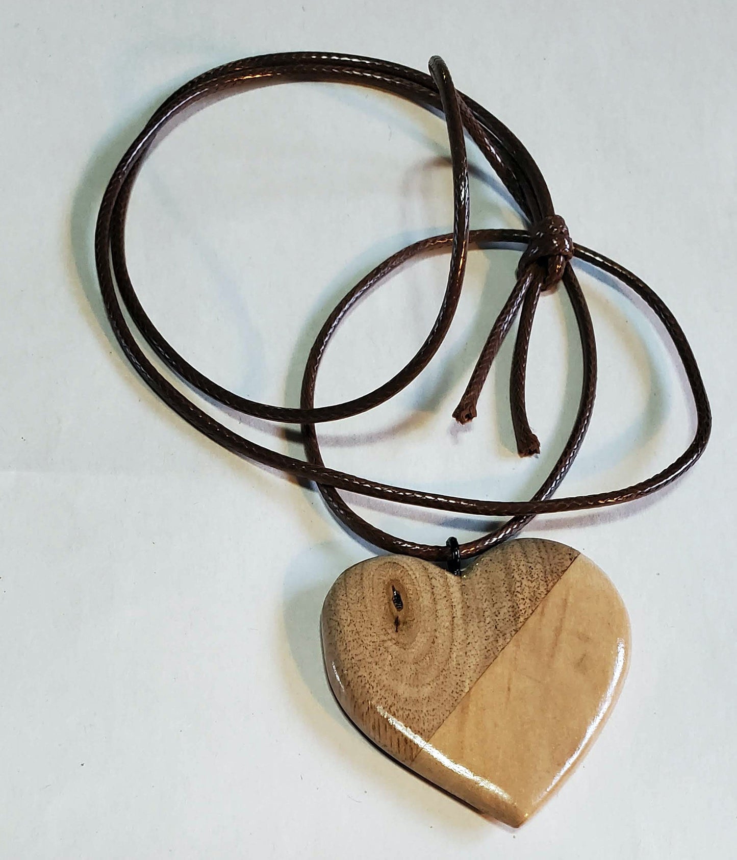 2 Toned Wooden Heart Pendant - thin
