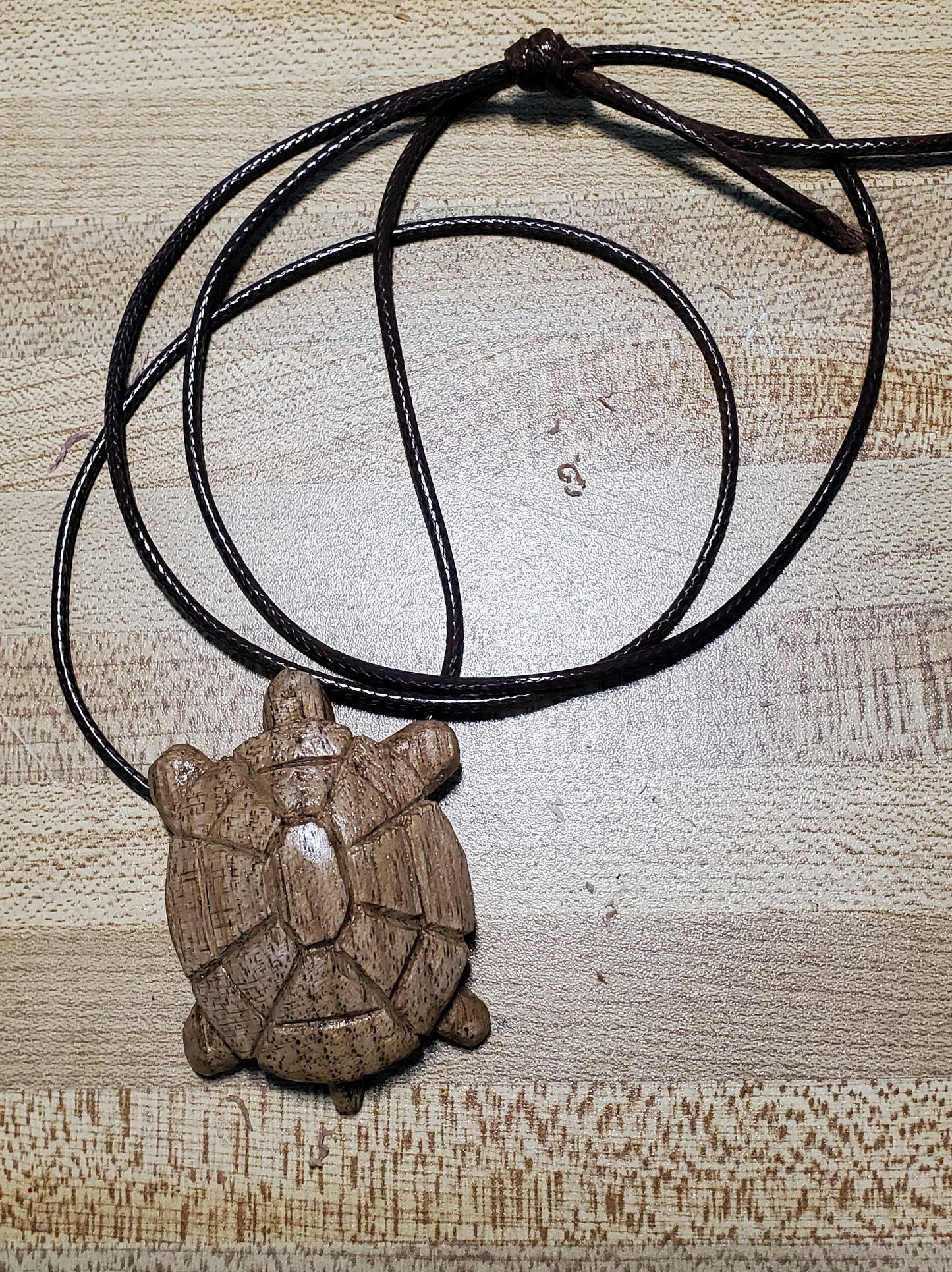 Hand Carved Butternut Turtle Pendant: Waxed Cord Necklace
