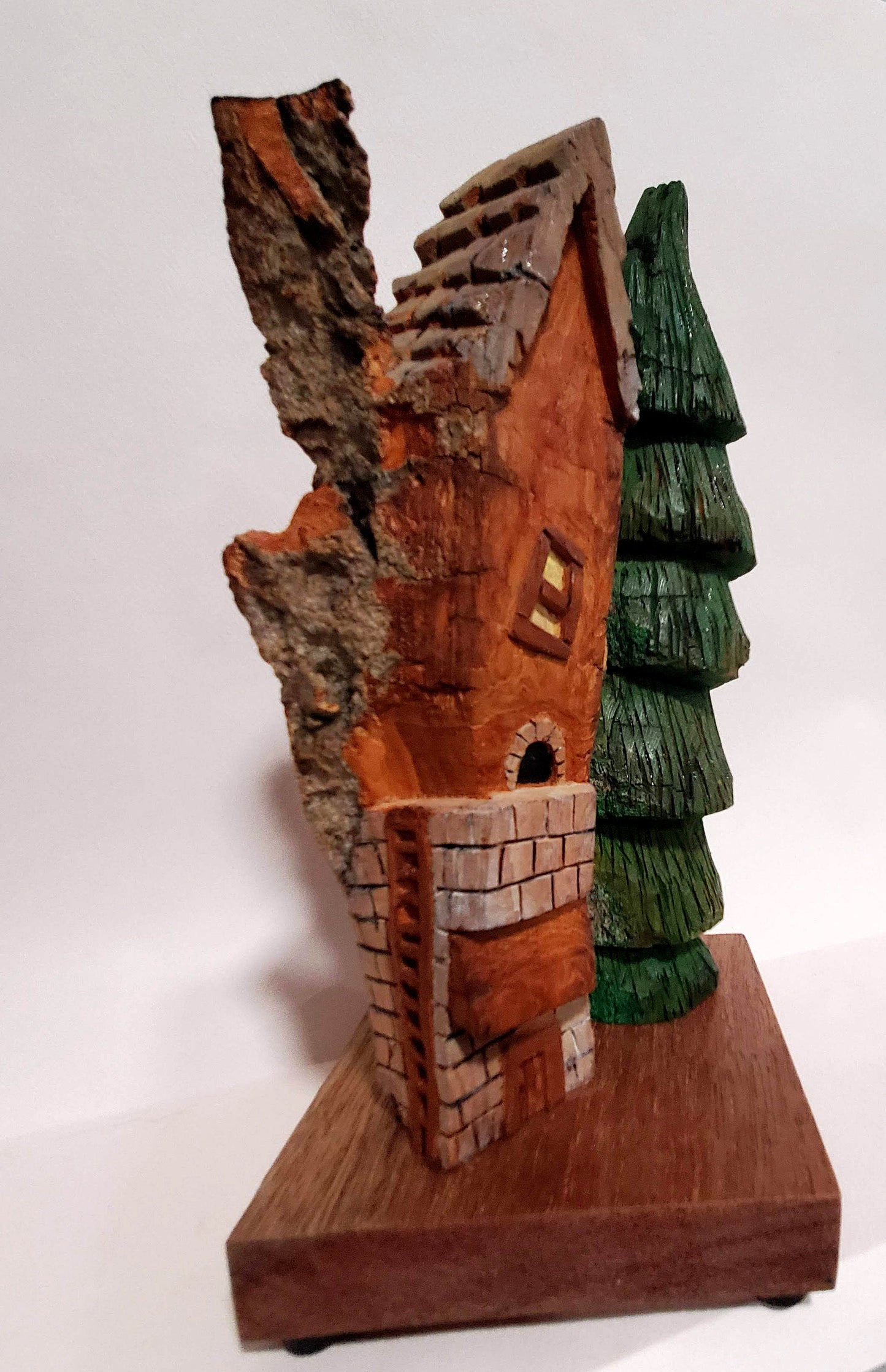 Hand carved Bark house, Gnome home, Fairy House, with tree