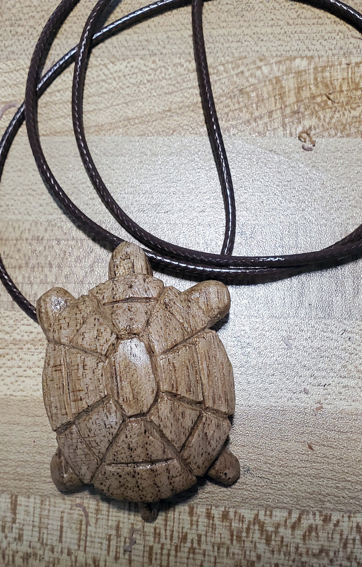 Hand Carved Butternut Turtle Pendant: Waxed Cord Necklace