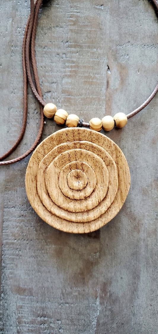 Round Stylized Wooden Necklace Pendent