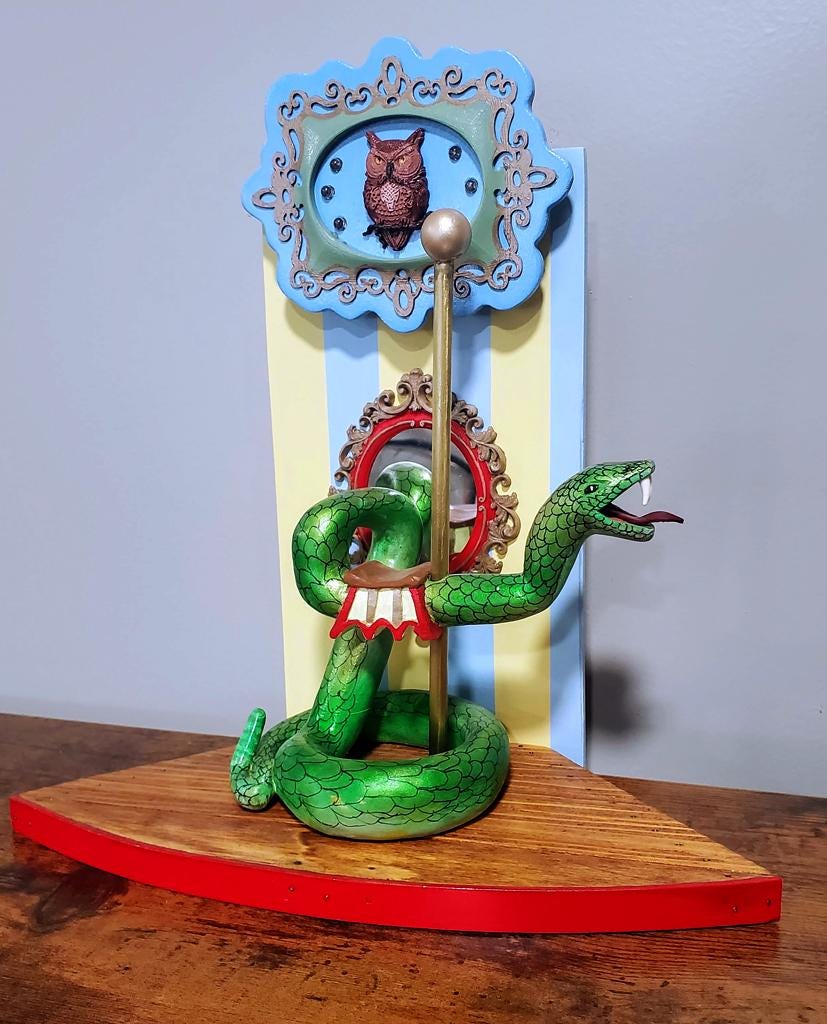 Hand Carved Basswood Carousel Snake with LED Lights