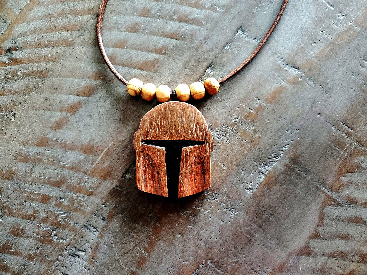 Hand Carved Mandolorian Helmet Necklace Pendant
