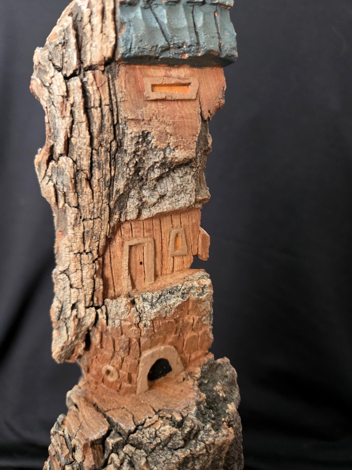 Hand carved Bark house, Gnome home, Fairy House