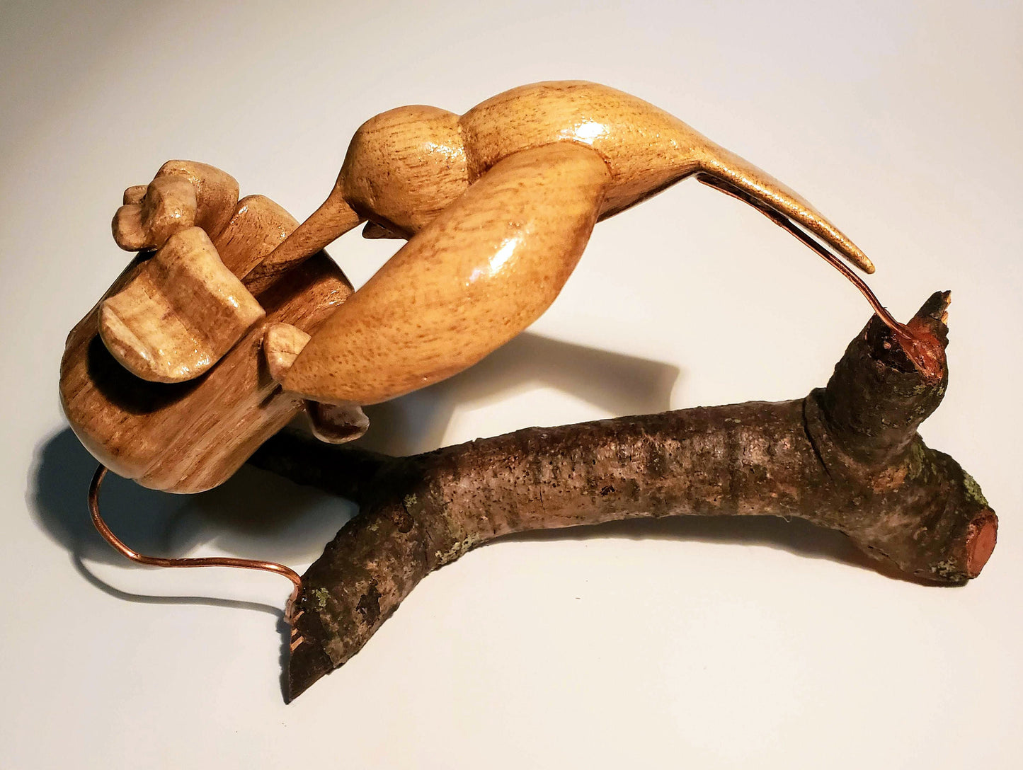 Hand Carved Hummingbird with Flower