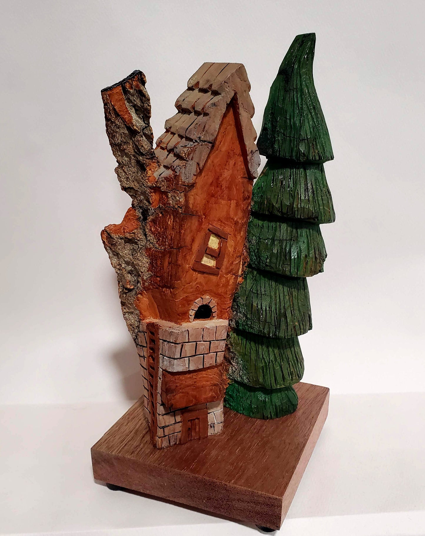 Hand carved Bark house, Gnome home, Fairy House, with tree