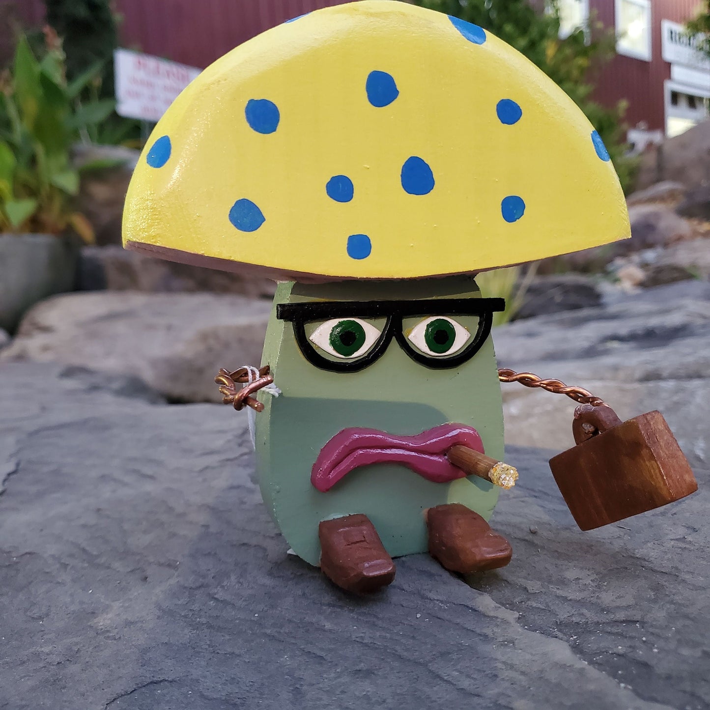 Mushroom Meany - Bernie - Whimsical Wooden Mushroom Sculpture