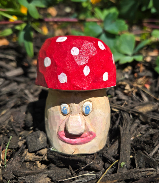 Hand Carved Whimsical Mushroom