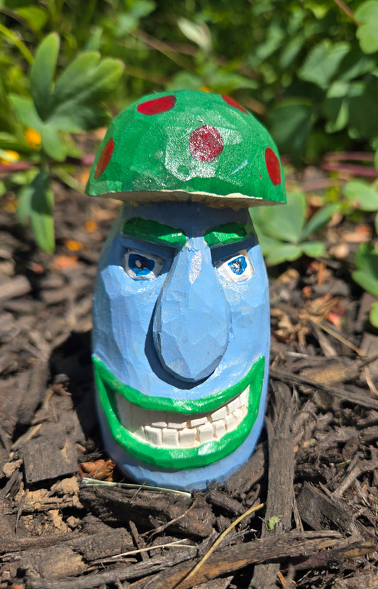 Hand Carved Whimsical Mushrom