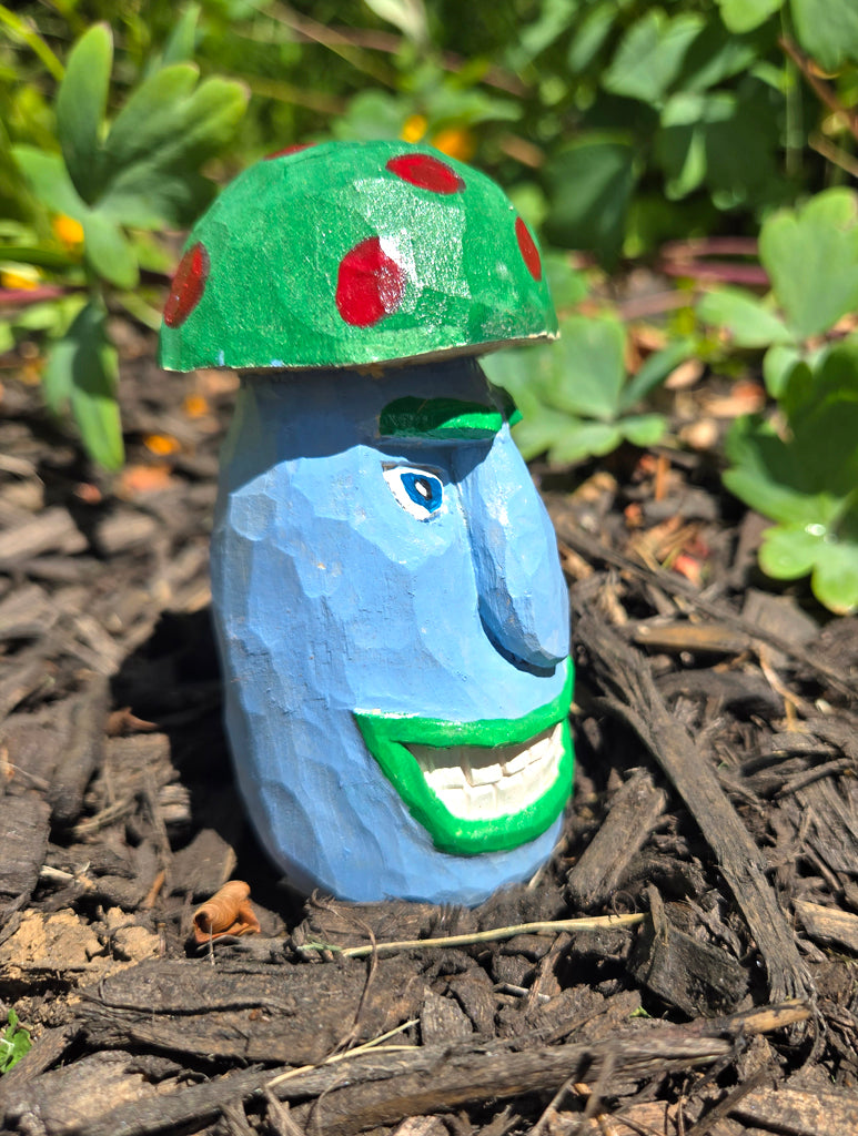 Hand Carved Whimsical Mushrom