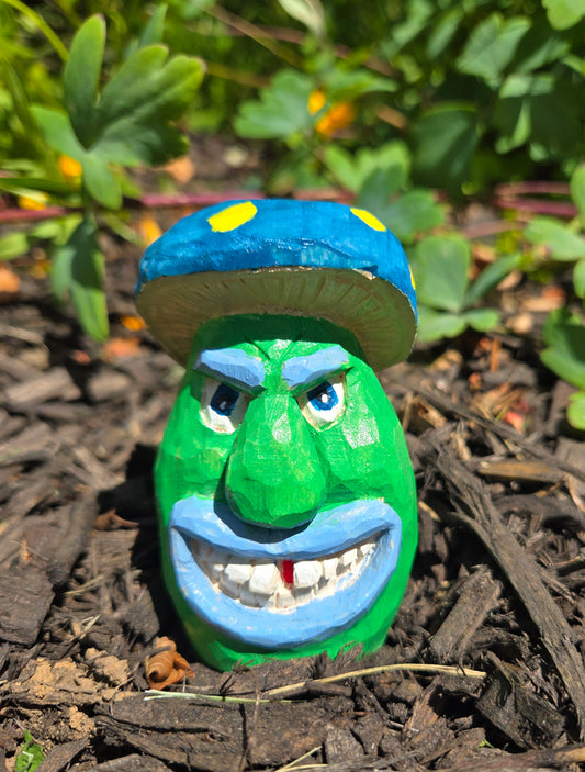 Hand Carved Whimsical Mushrom