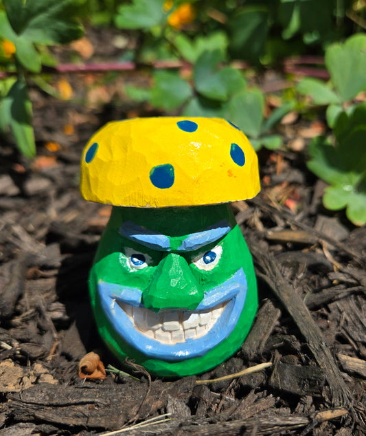Hand Carved Whimsical Mushrom