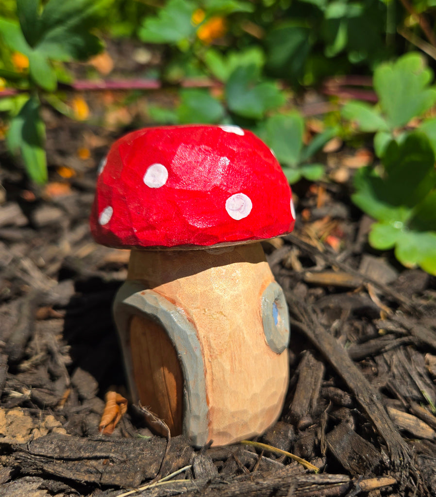 Hand Carved Whimsical Mushroom House