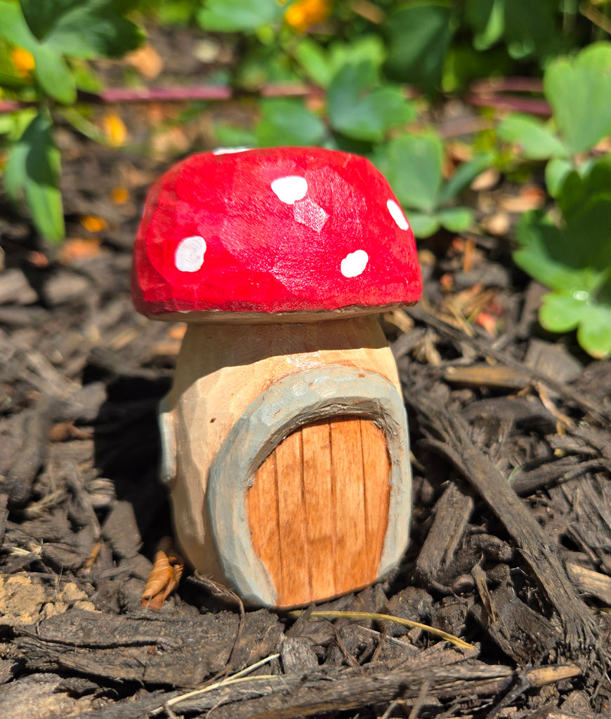 Hand Carved Whimsical Mushroom House