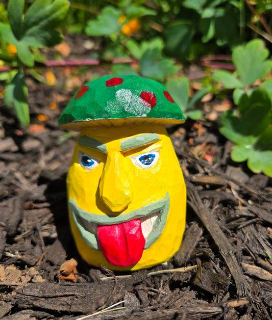 Hand Carved Whimsical Mushrom