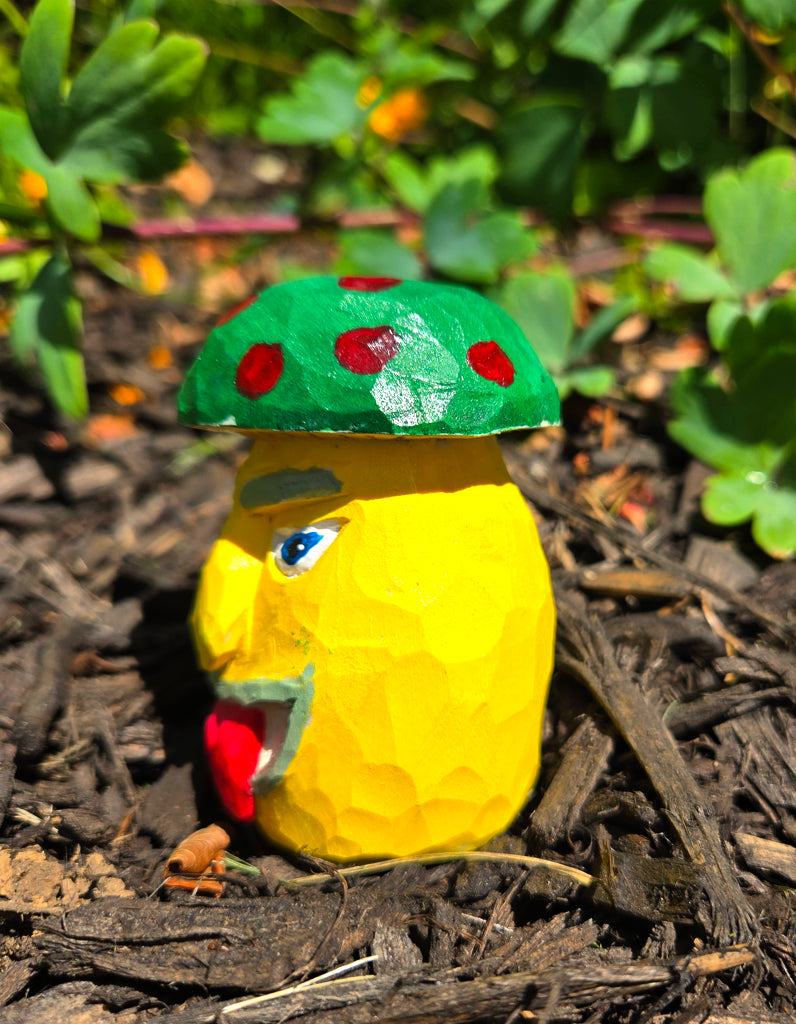 Hand Carved Whimsical Mushrom