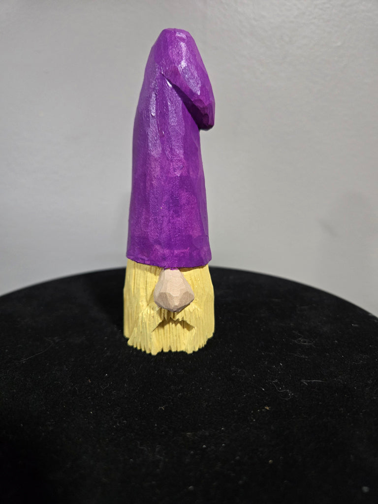 Purple Hat Gnome - hand carved