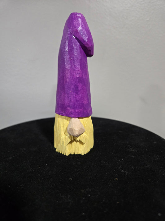 Purple Hat Gnome - hand carved